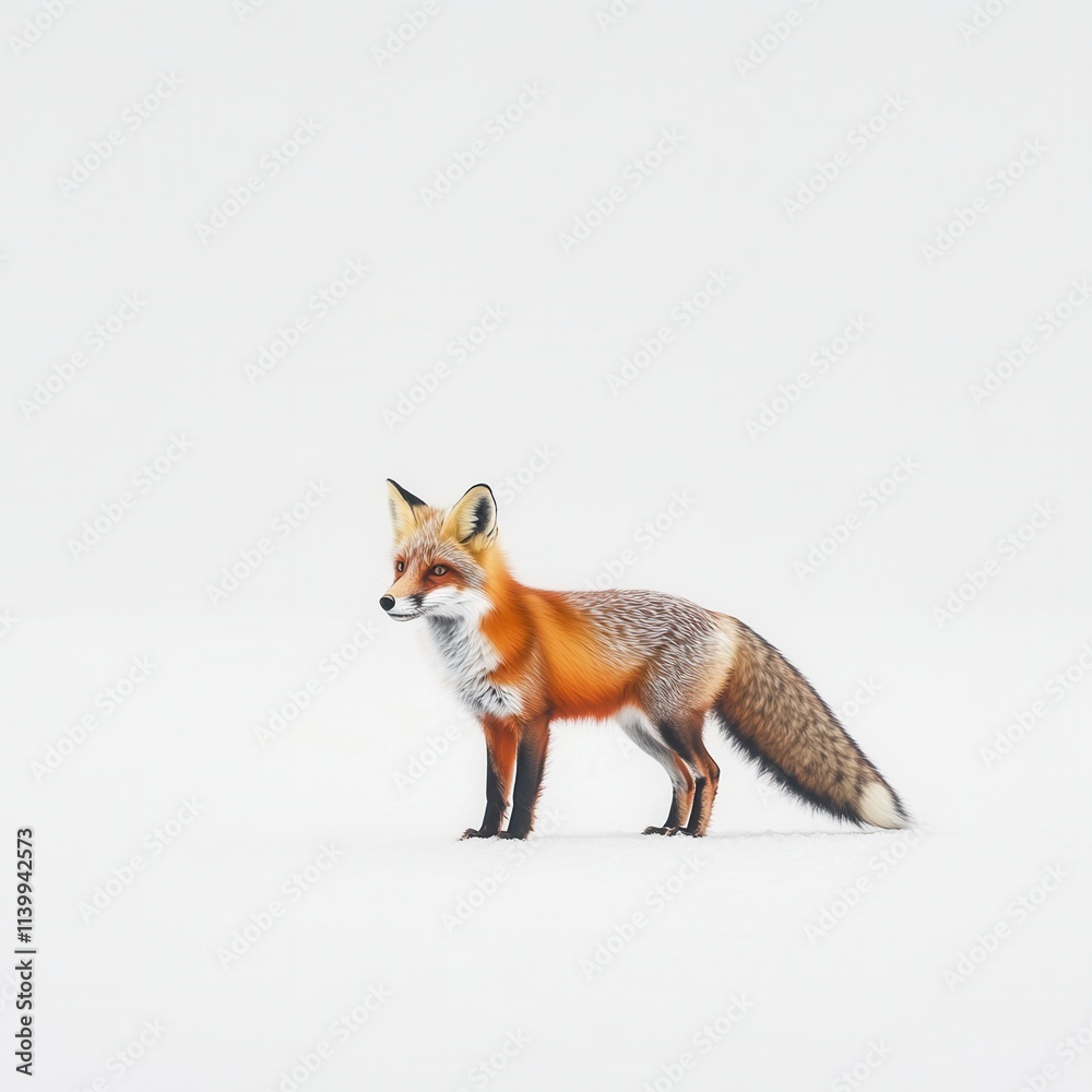 Obraz premium Playful fox strolling in minimalist setting wildlife photography natural environment close-up view animal behavior