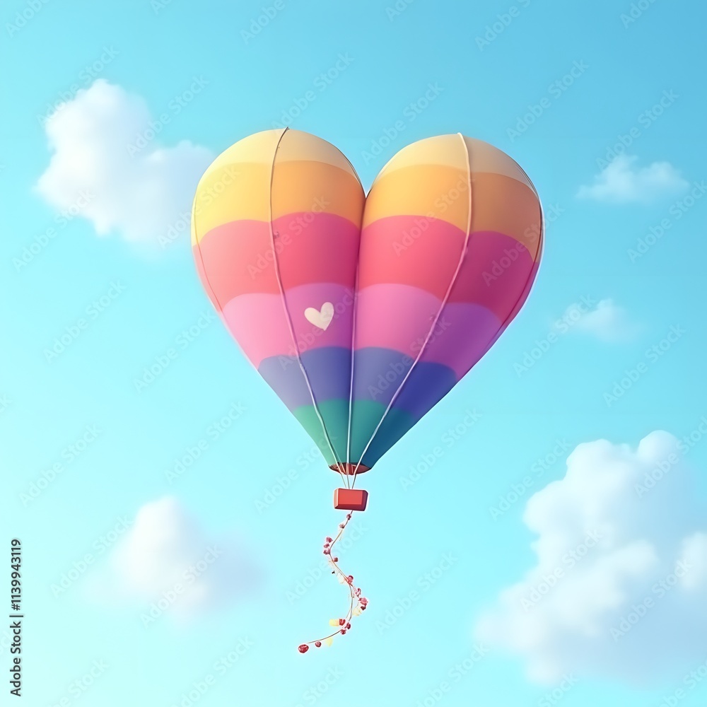 Fototapeta premium Heart Hot Air Balloon Soaring in Blue Sky