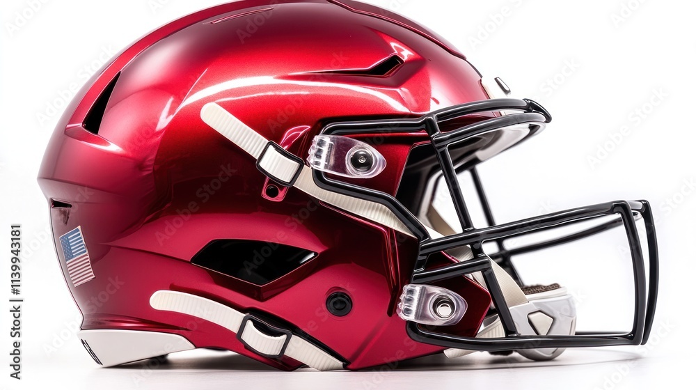 Red football helmet with black facemask. Red football helmet with black facemask.