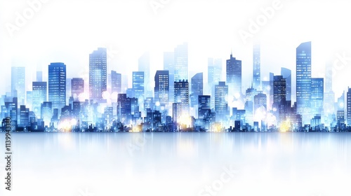 Futuristic Cityscape Skyline  Modern Urban Panorama  Night City Lights