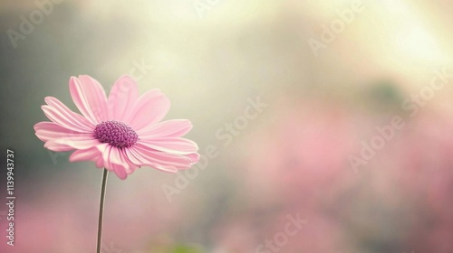 Close-up of a single pink chrysanthemum in sharp detail, with a softly blurred background creating depth