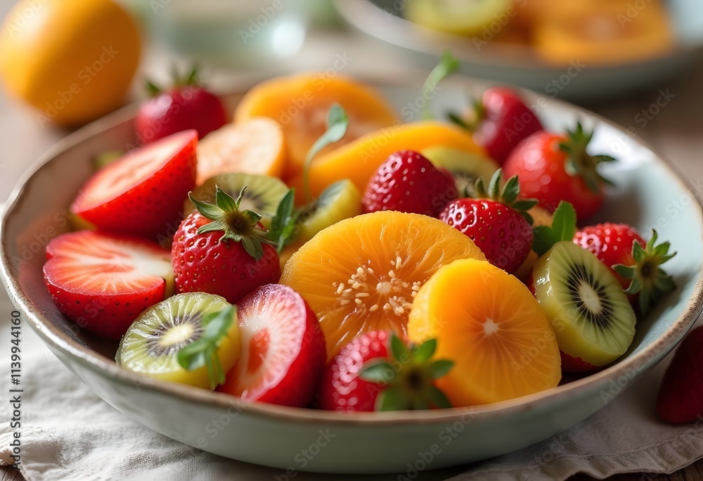 Delicious fruits salad in plate on table close-up
Delicious fruits salad in plate on table close-up