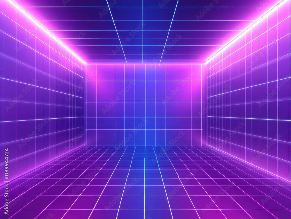 A large room with purple walls and blue floor tiles A large room with purple walls and blue floor tiles