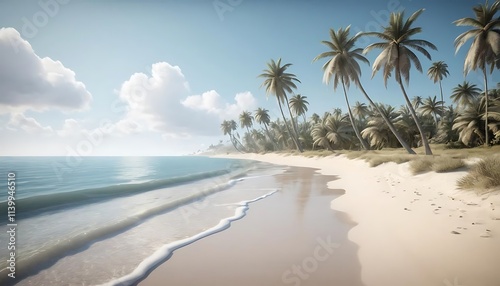 A Serene Tropical Paradise Beach with Crystal Clear Waters and Palm Trees