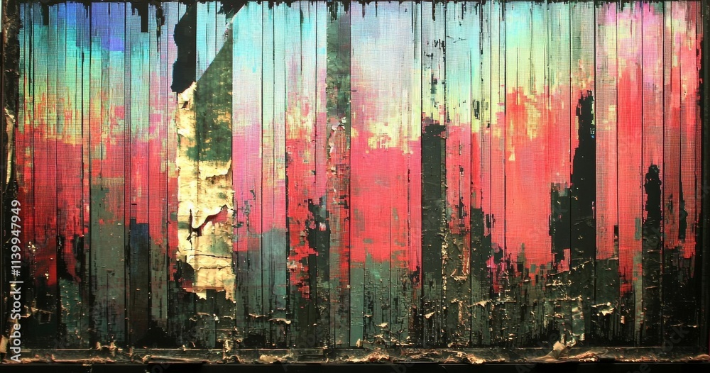 Obraz premium The screen of TV or computer having glitch and colorful noises while working. Errors of broadcasting. , isolated on white background, , copy space, copy space for text,