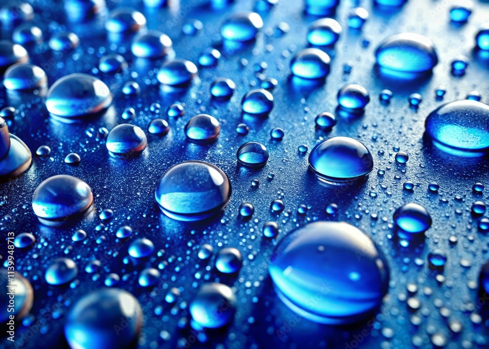 Blue Surface Water Droplets Macro Photography - Reflective Dew Drops Texture