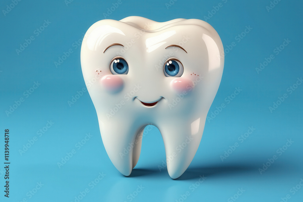 cute smiling tooth-baby on blue background. concept illustration for pediatric dentistry cute smiling tooth-baby on blue background. concept illustration for pediatric dentistry