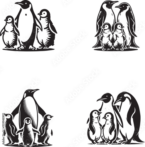 Obraz na płótnie Penguin Family Silhouettes - Adobe Stock Vector Illustrations