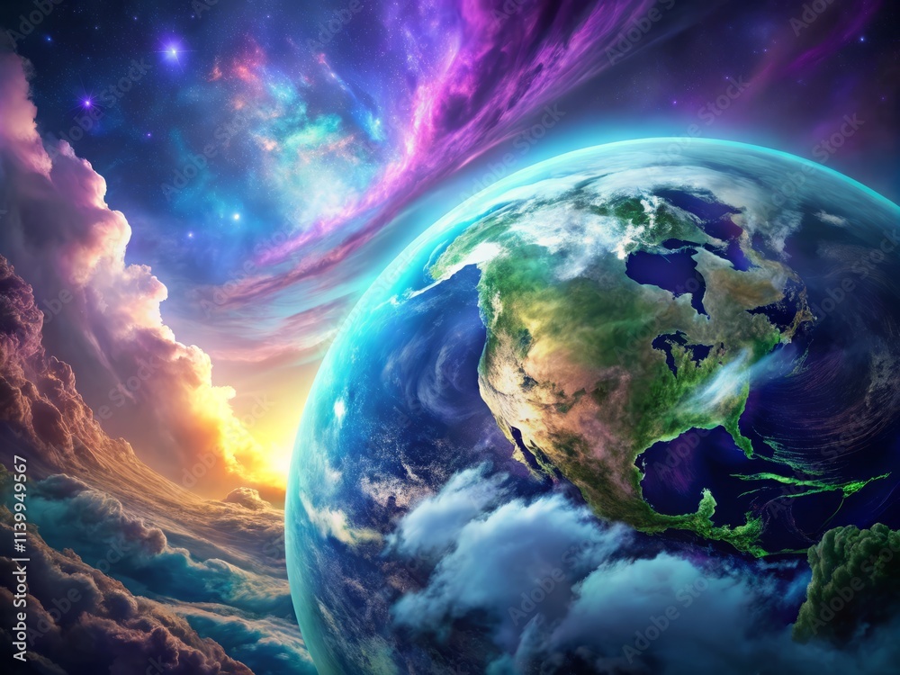 Obraz premium Dark Purple Sky Planet Earth Close Up - Cosmic Nebula Space Scene