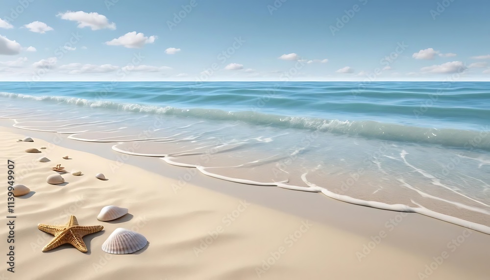 Serene Tropical Beach Paradise with Gentle Waves and Seashells