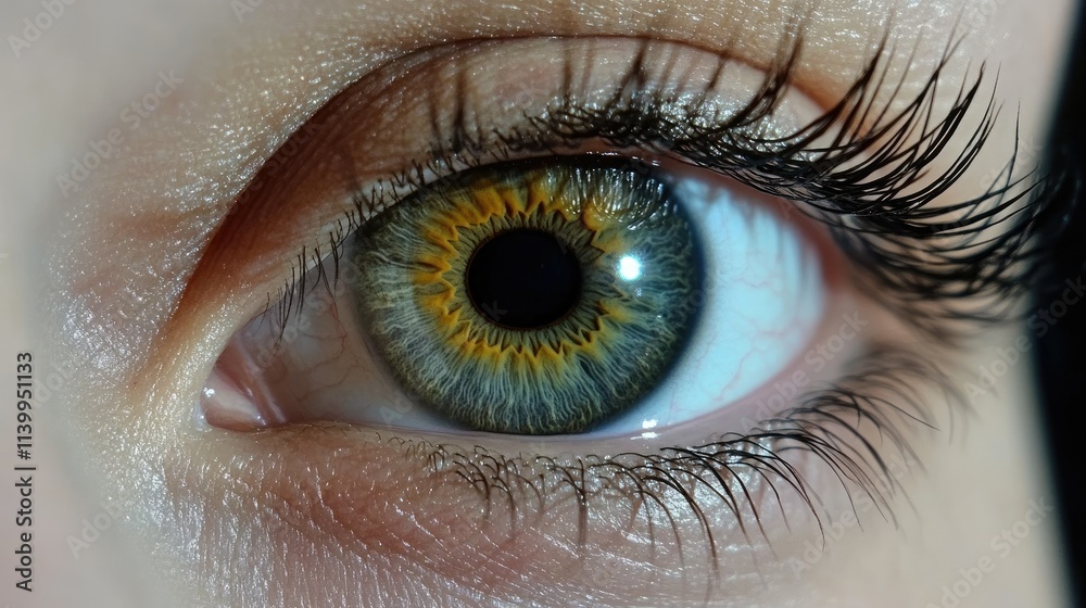 Close-up of an eye with voluminous lash extensions under studio lighting, showcasing a luxurious finish.