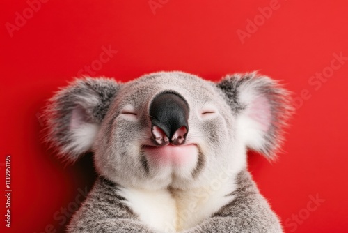 Happy koala bear sleeping on red background. photo