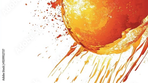 Vibrant Abstract Illustration of a Sun with Energetic Splashes of Orange and Yellow Colors Radiating Outward for Bright and Cheerful Visual Appeal photo