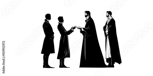 Director guiding actors on stage while interpreting Shakespeare’s text, Vector Graphic