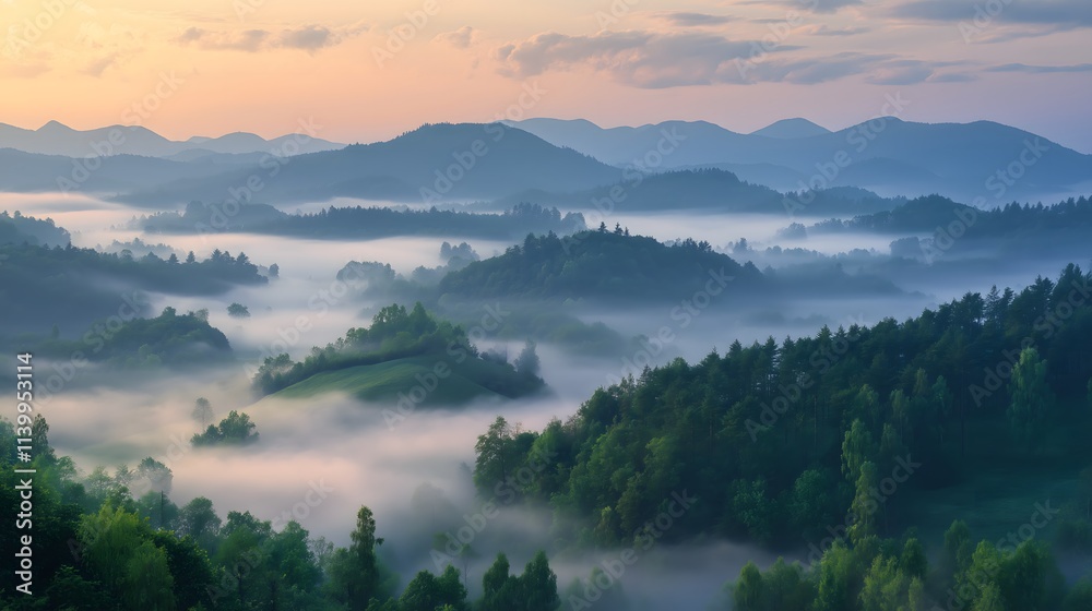 Misty Mountain Landscape at Dawn Misty Mountain Landscape at Dawn