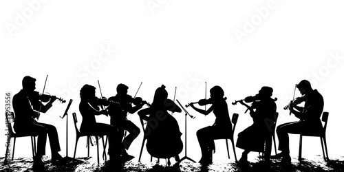 Group of string players tuning violins before an orchestral concert, Vector Graphic