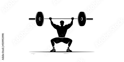 Lifter performing a clean and press, lifting a barbell from the floor to overhead, Vector Graphic