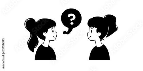 A person asking questions while exchanging languages with a partner, Vector Graphic