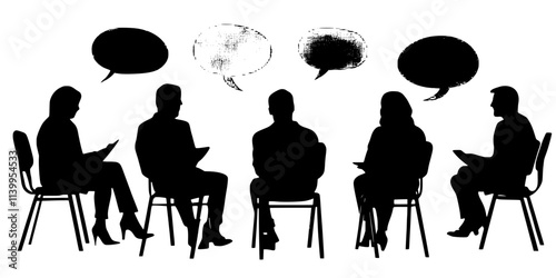 A person engaging in a conversation circle at a language immersion workshop, Vector Graphic