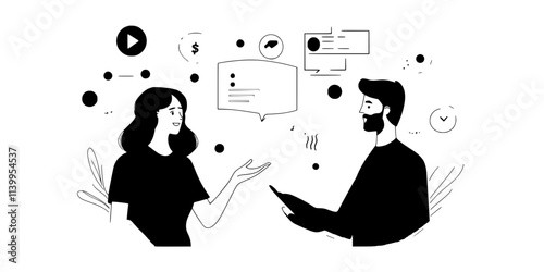 A person engaging in a dialogue with a language instructor during practice, Vector Graphic