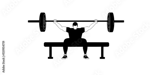 Person executing a bench press while lying on a flat bench and gripping a barbell overhead, Vector Graphic