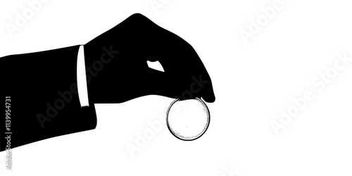 A person handling a commemorative coin minted for a special historical event, Vector Graphic