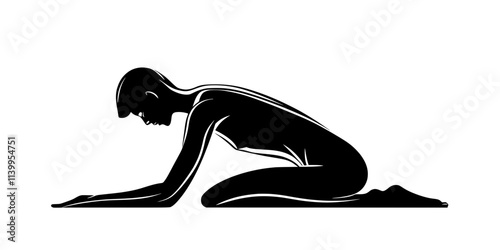 Person holding deep seated forward fold, resting head on support, Vector Graphic
