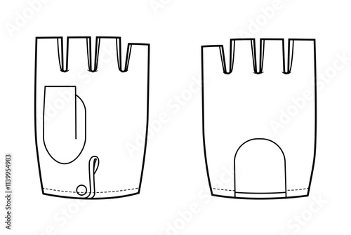 Fingerless Gloves Hobo Short length Fashion hand accessory clothing technical illustration garment. Vector for Men, women, unisex style flat template CAD mockup outline on white background