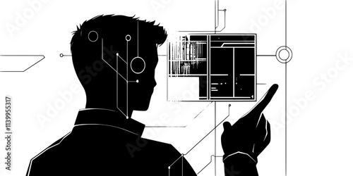 A person selecting character abilities while exploring a virtual setting, Vector Graphic