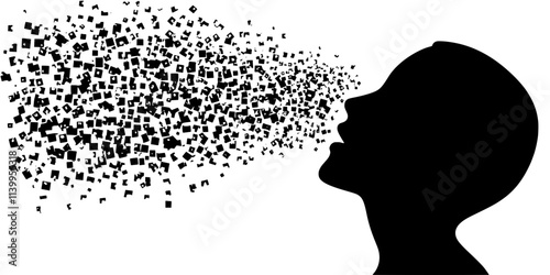 A person repeating words aloud during a language drill, Vector Graphic