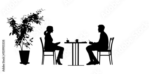 A person sitting across from a language partner during an exchange session, Vector Graphic