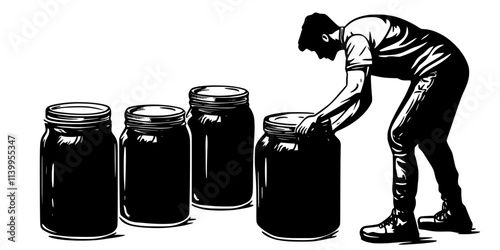 A person setting fermenting jars aside for the process to begin, Vector Graphic