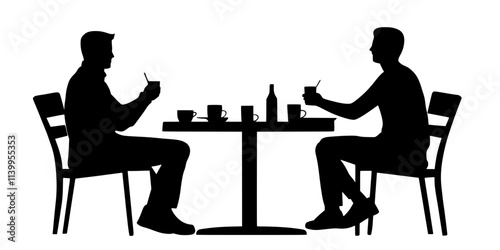 A person sitting with locals at a table, practicing a foreign language, Vector Graphic