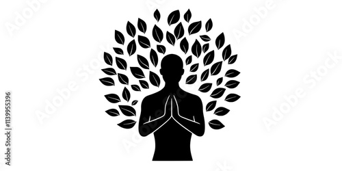 A person standing in a tree pose, hands together in front of chest, Vector Graphic