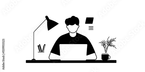 A person submitting an assignment for an online language class, Vector Graphic