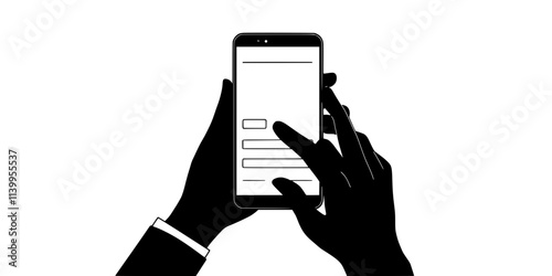 Person typing on smartphone completing language drills, Vector Graphic