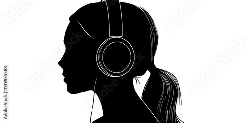 A person using headphones while listening to a foreign conversation recording, Vector Graphic