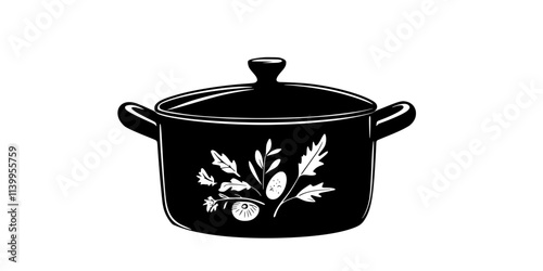 Pot of vegetable broth simmering with low-FODMAP ingredients, Vector Graphic