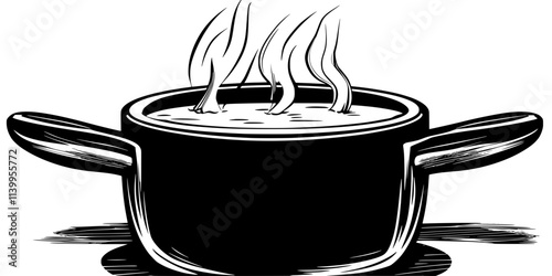 A pot of dashi broth simmering on the stove in a large pan, Vector Graphic