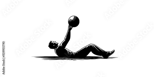 Practitioner completing wall balls, throwing a weighted ball upward and catching it on descent, Vector Graphic