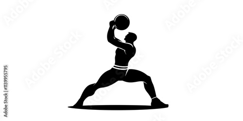 Practitioner doing kettlebell swings, swinging a kettlebell between their legs and overhead, Vector Graphic