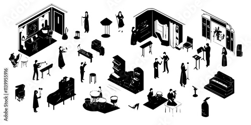 A rehearsal setting where cast members explore character development together, Vector Graphic