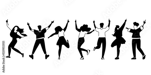 A rehearsal scene with cast members practicing lines and choreography together, Vector Graphic