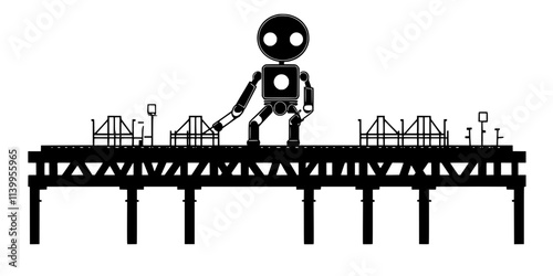 Robot constructing an automated system designed for repetitive industrial tasks, Vector Graphic