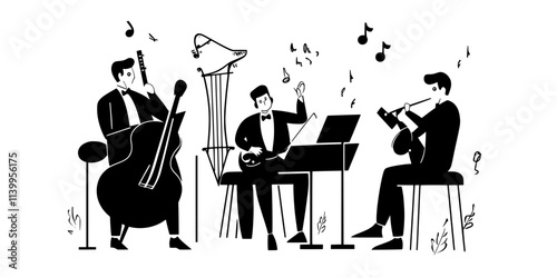 Small ensemble performing a medley during a competition, Vector Graphic