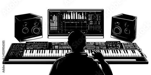 A user programming waveforms within a virtual synth to craft custom sound patches, Vector Graphic