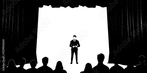 Actors engaging in intense dialogue during a dramatic theater performance on stage, Vector Graphic