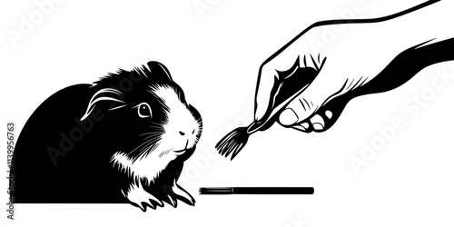 Individual trimming a guinea pig's nails using proper tools for safe grooming habits, Vector Graphic