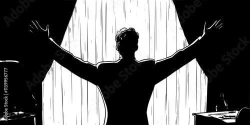 An opera vocalist warming up their voice backstage before the show begins, Vector Graphic