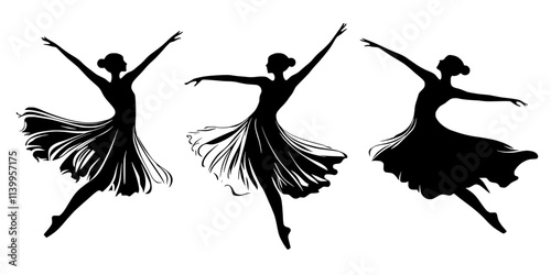 Dancers performing intricate movements on stage during a classical ballet performance, Vector Graphic